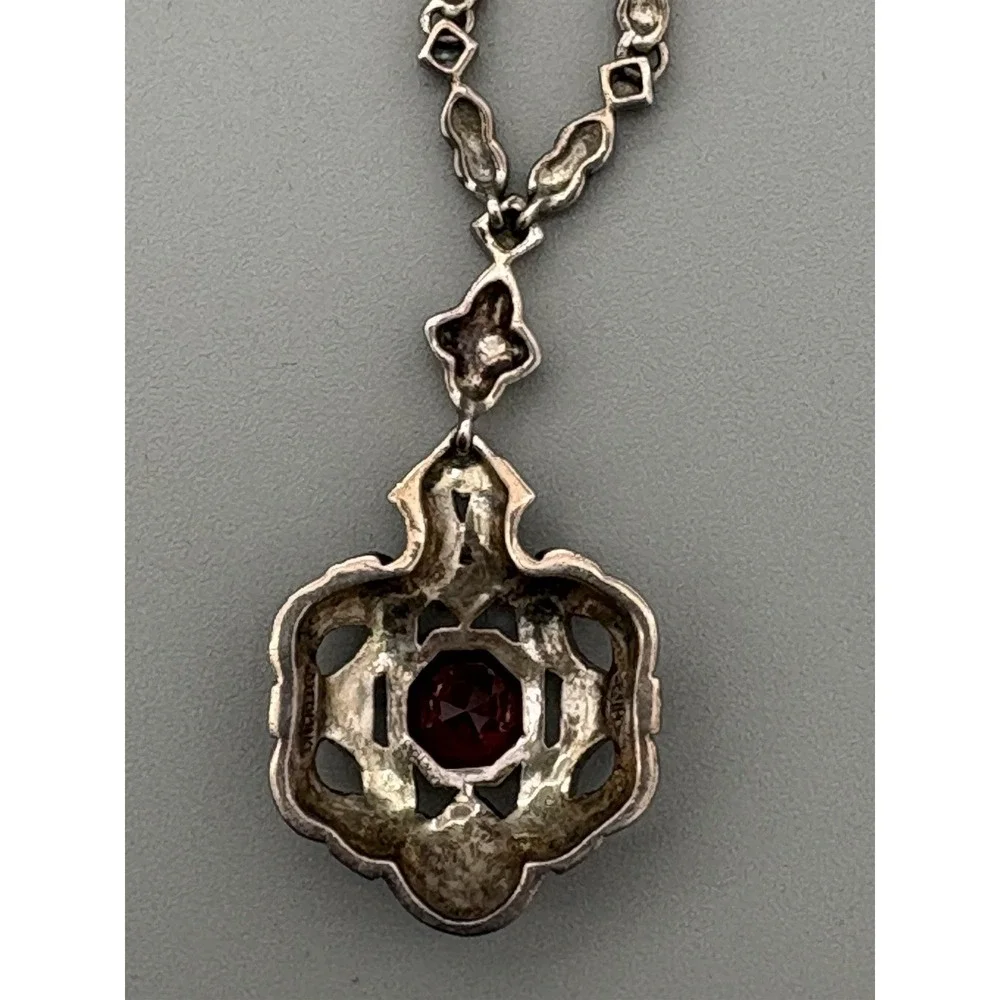 Sterling Silver Judith Jack Marcasite Necklace & SS‎ Faux Pearl Earrings 30g 9